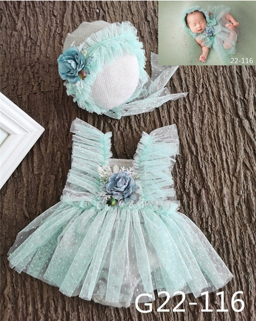 0-1Month Newborn Photography Props Baby Hat Headband Lace Romper Bodysuits Outfit Baby Girl Dress  Costume Photography Clothing