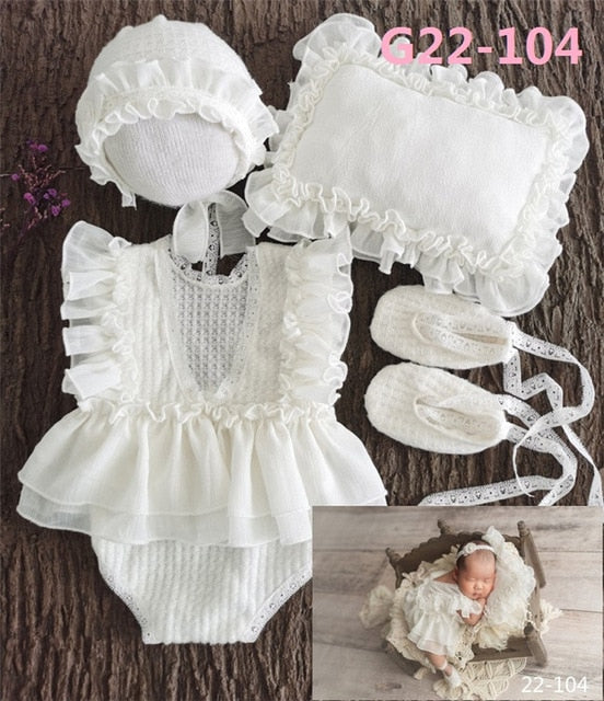 0-1Month Newborn Photography Props Baby Hat Headband Lace Romper Bodysuits Outfit Baby Girl Dress  Costume Photography Clothing