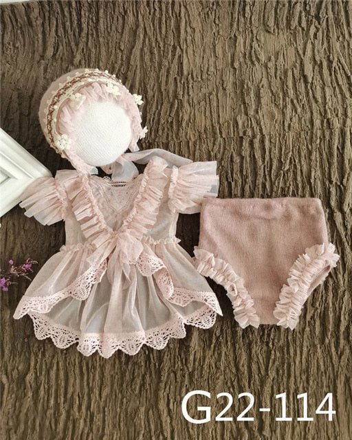 0-1Month Newborn Photography Props Baby Hat Headband Lace Romper Bodysuits Outfit Baby Girl Dress  Costume Photography Clothing