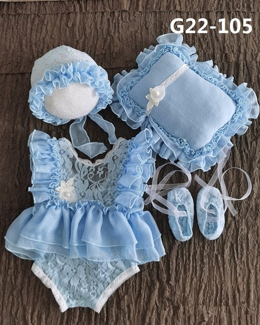 0-1Month Newborn Photography Props Baby Hat Headband Lace Romper Bodysuits Outfit Baby Girl Dress  Costume Photography Clothing