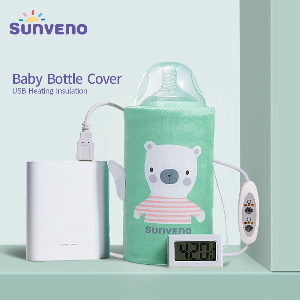 Sunveno Portable Milk Bottle Warmer for Babies USB Charging Heating Thermo Bag Keep Baby Milk or Water Warm